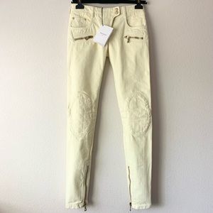 Balmain lion head quilted moto jeans